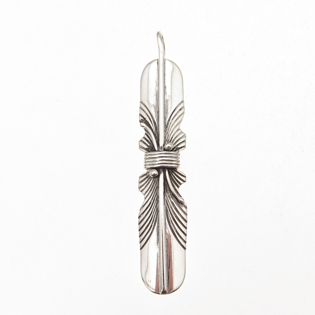 Old Pawn 925 Sterling Silver Vintage Southwestern Feather Tribal Charm Pendant