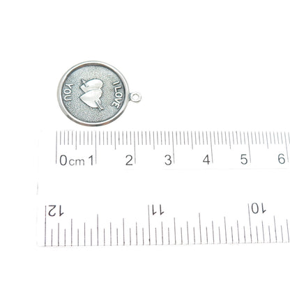 BEAU 925 Sterling Silver Vintage I Love You Oxidized Charm Pendant