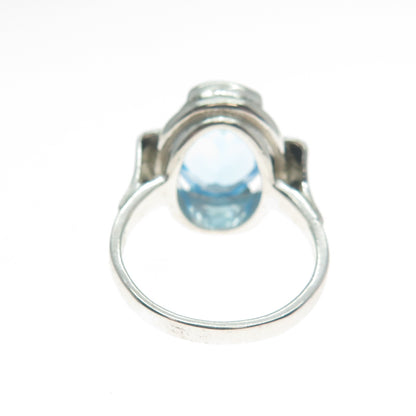 CELLINI 925 Sterling Silver Vintage Oval-Cut Blue C Z Ring Size 7