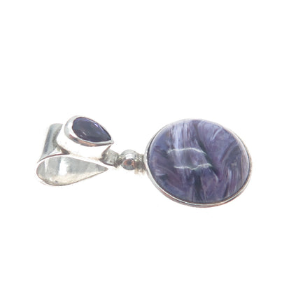 SAJEN 925 Sterling Silver Vintage Charoite & Amethyst Minimalist Charm Pendant