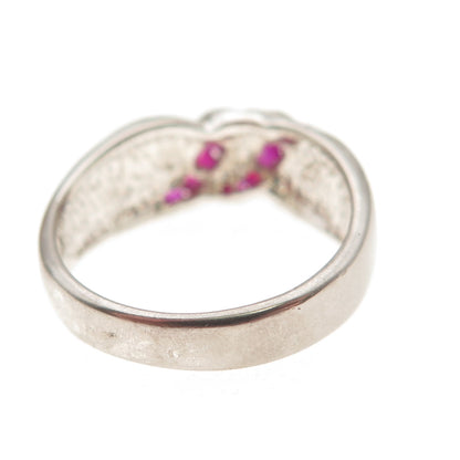 925 Sterling Silver Vintage Real Round-Cut Ruby Modernist Ring Size 7.25