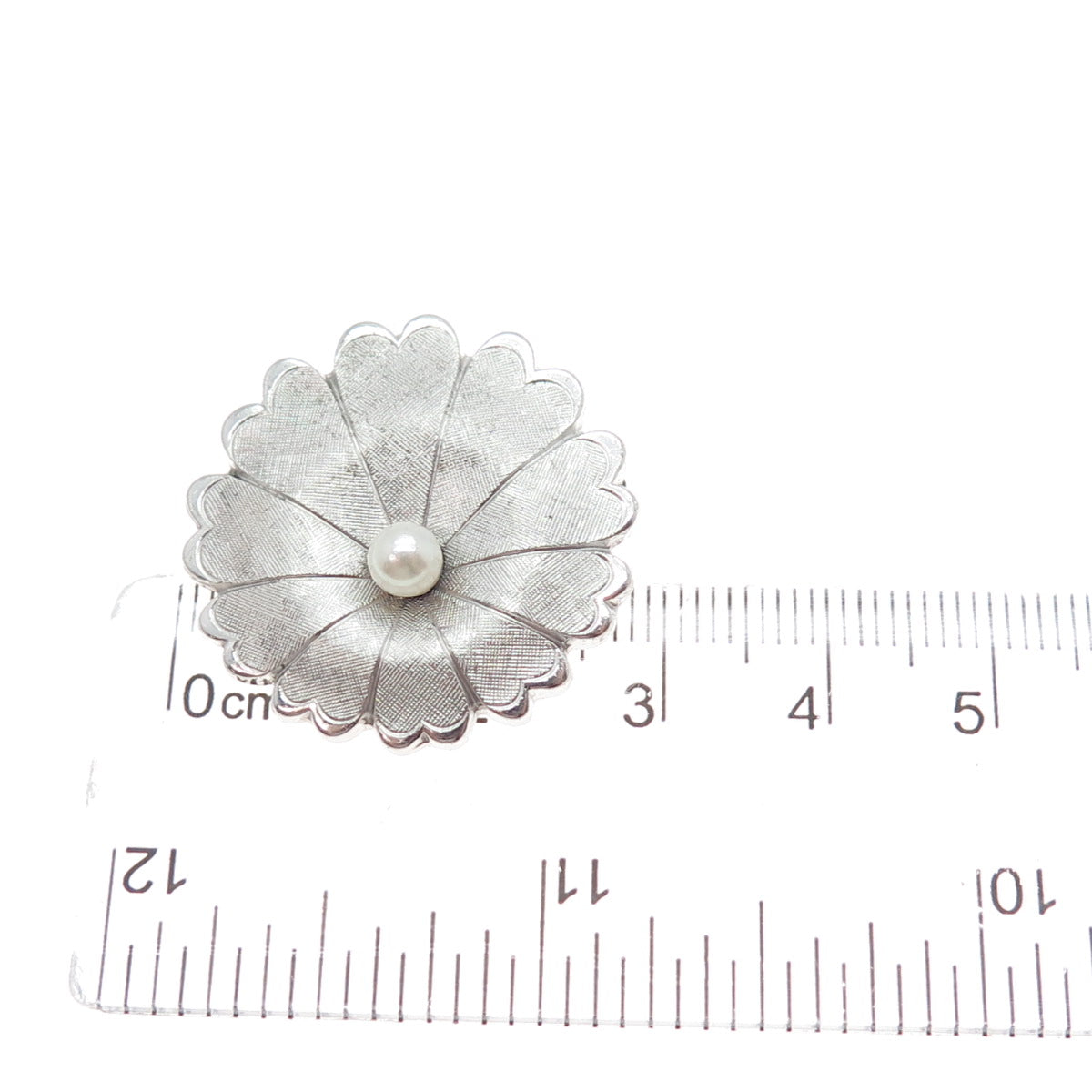 925 Sterling Silver Vintage Real Pearl Flower Pin Brooch