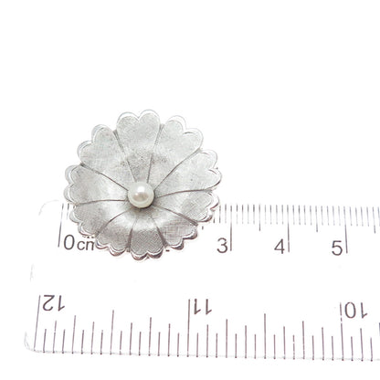 925 Sterling Silver Vintage Real Pearl Flower Pin Brooch