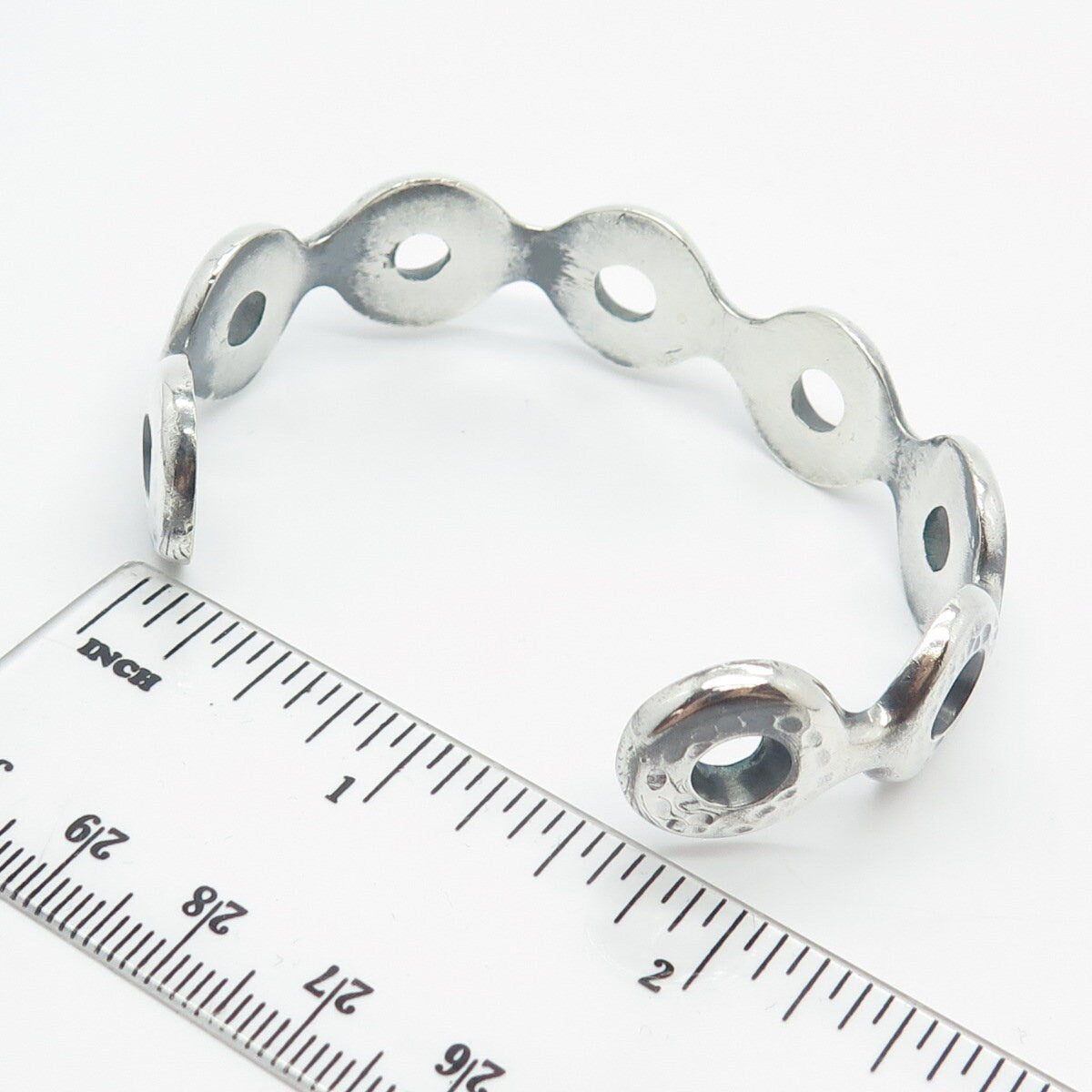 925 Sterling Silver Vintage Hammered Adjustable Cuff Bracelet 6.75"