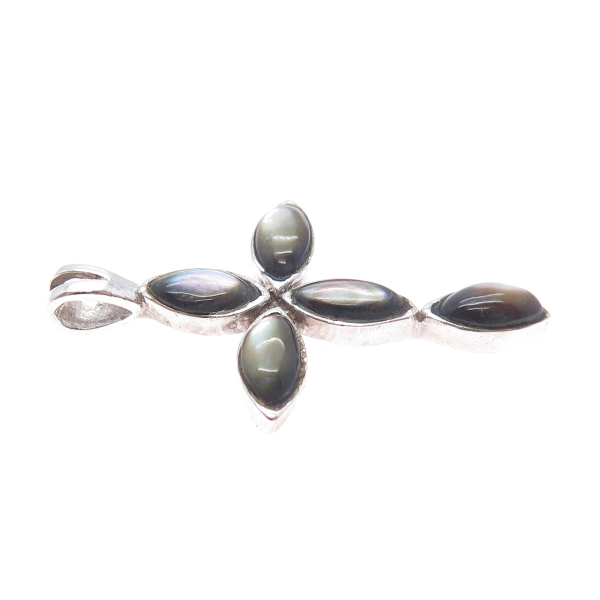 CHAPAL ZENRAY 925 Sterling Silver Vintage Real Abalone Shell Cross Pendant