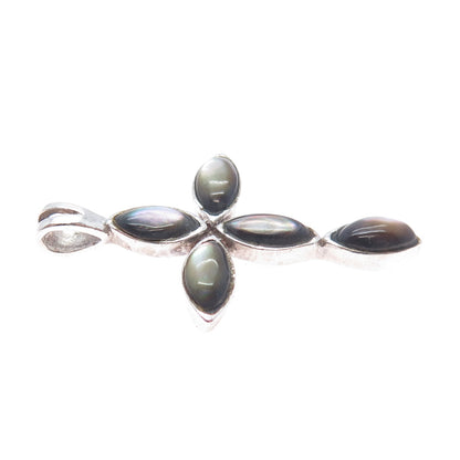 CHAPAL ZENRAY 925 Sterling Silver Vintage Real Abalone Shell Cross Pendant