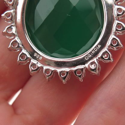 925 Sterling Silver Real Green Chalcedony & White Topaz Teardrop Dangle Earrings