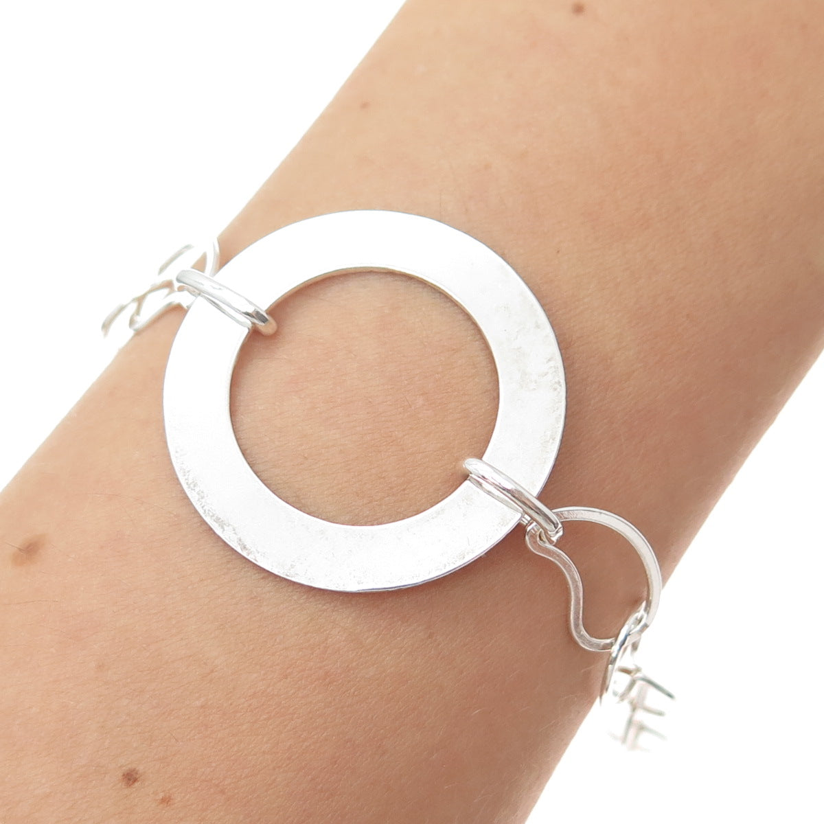 925 Sterling Silver Vintage Italy Circle & Teardrop Link Bracelet 6.75"