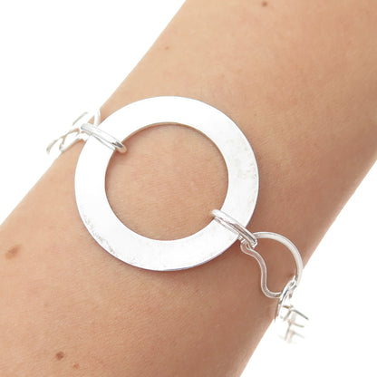 925 Sterling Silver Vintage Italy Circle & Teardrop Link Bracelet 6.75"