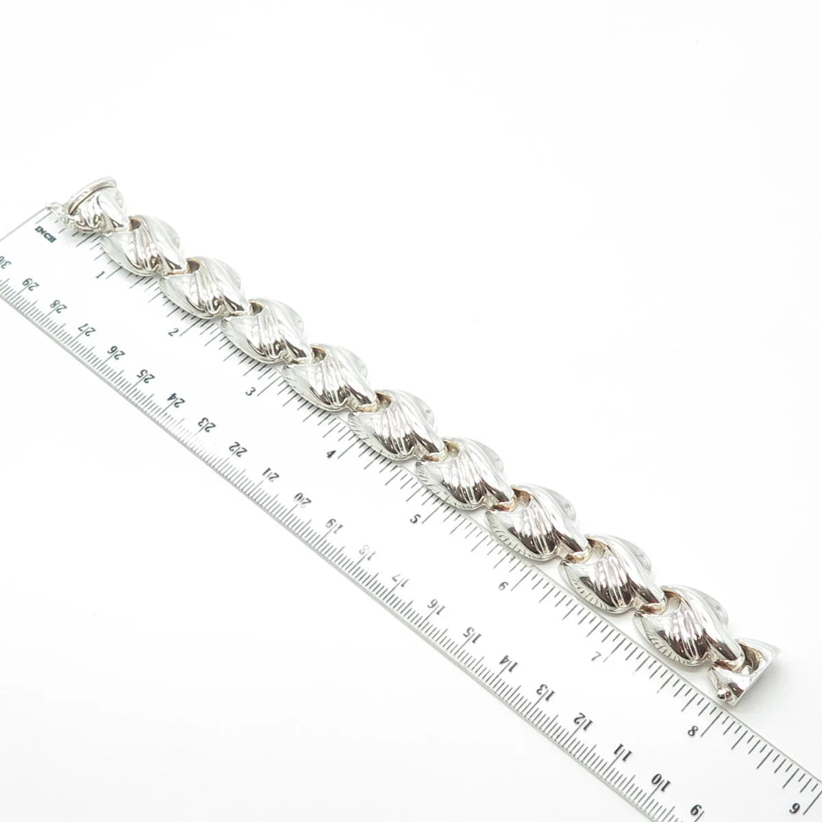 925 Sterling Silver Vintage Italy Puffy Modernist Link Bracelet 7.5"