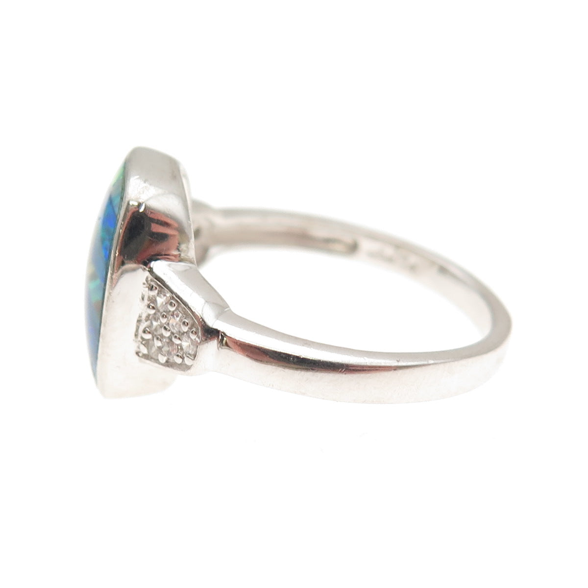 925 Sterling Silver Real Doublet Opal & C Z Mosaic Ring Size 9.25