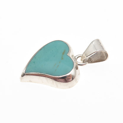 ANNIKA WITT Sterling Silver Vintage Mexico Real Turquoise Heart Charm Pendant