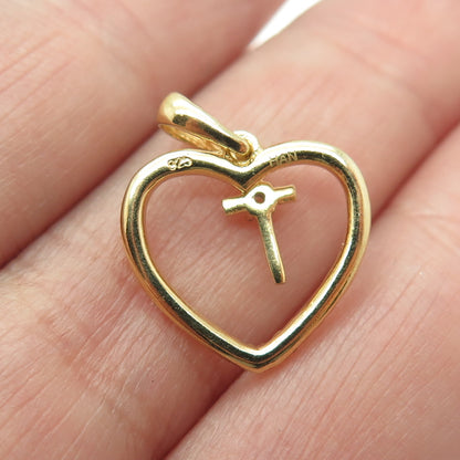 HAN 925 Sterling Silver Gold Plated Round-Cut C Z Heart Cross Minimalist Pendant