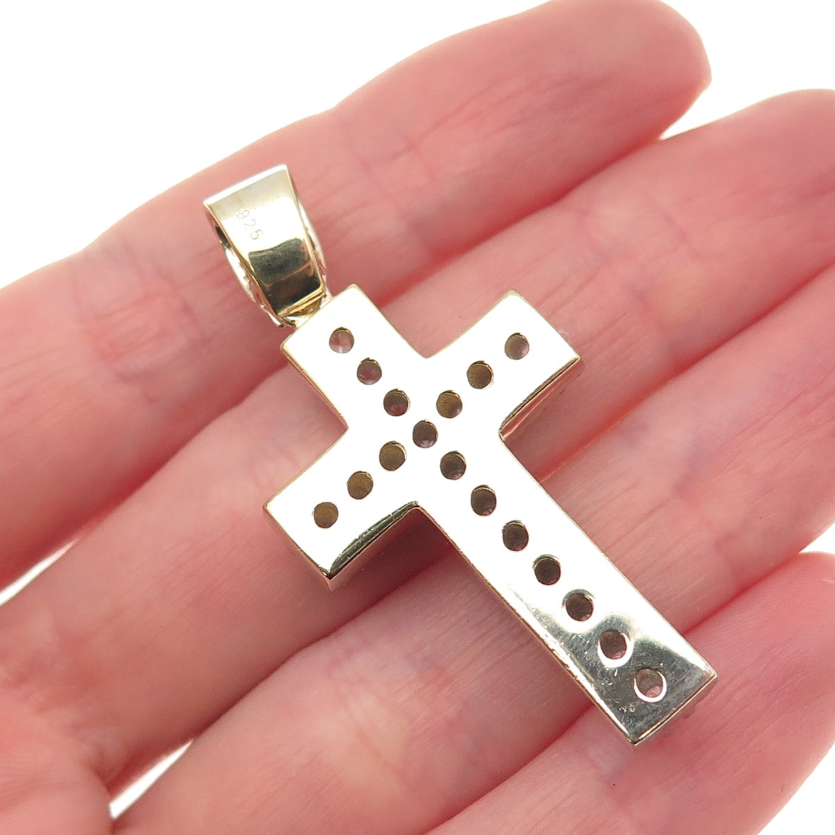 Dadwani 925 Sterling Silver Gold Plated Round-Cut C Z Cross Pendant