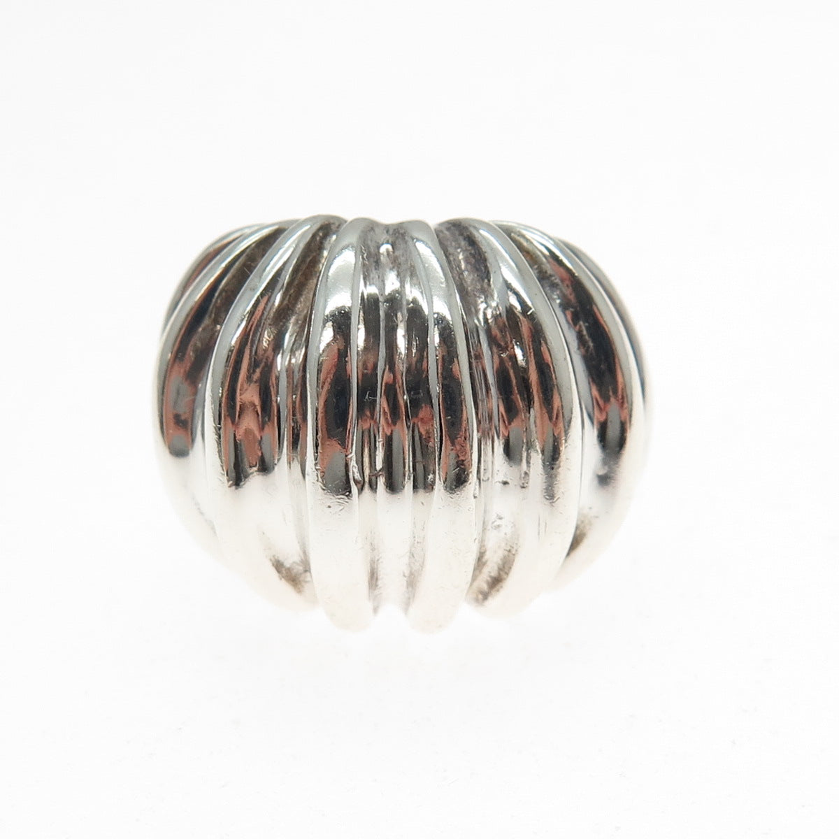 925 Sterling Silver Vintage Modernist Ribbed Dome Ring Size 7