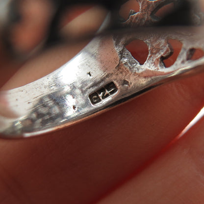 925 Sterling Silver Vintage Flower Oxidized Dome Ring Size 7