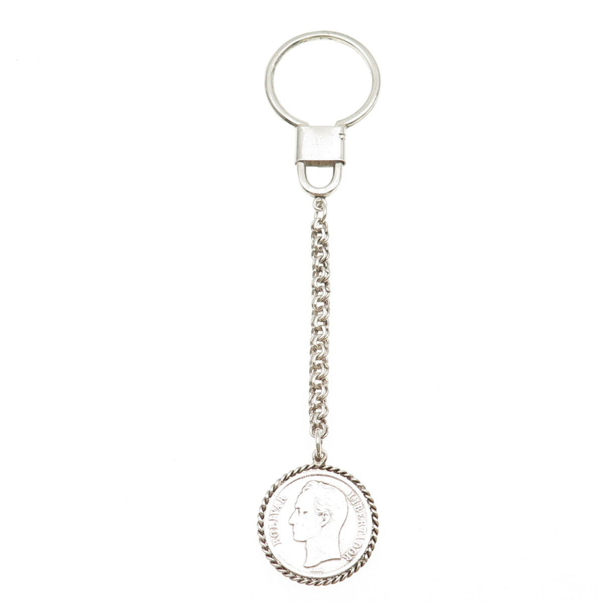835 Silver Vintage 1954 Venezuela 1 Bolivar Coin Key Chain Fob Ring Holder