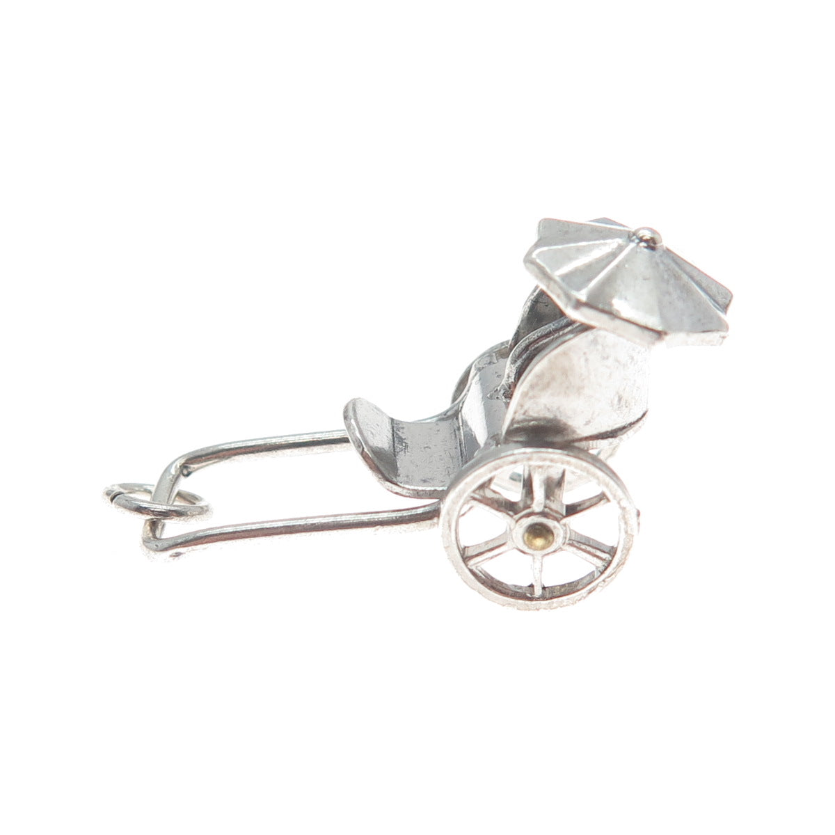 925 Sterling Silver 2-Tone Antique Rickshaw Carriage 3D Pendant