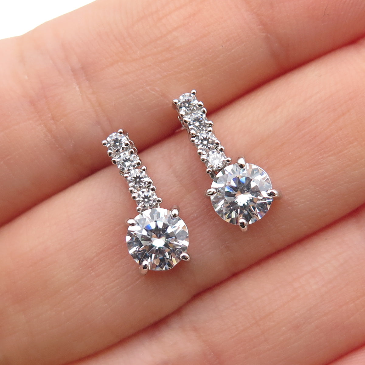 925 Sterling Silver Round-Cut C Z Drop Dangle Earrings