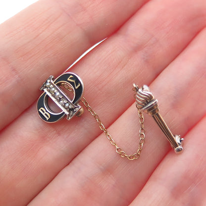 JOSTENS Sterling GP Antique Pearl Beta Sigma Phi Sorority Pin (missing 2 pearls)