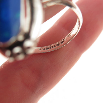 925 Sterling Silver Vintage Mexico Real Azurite Oxidized Ring Size 7.75
