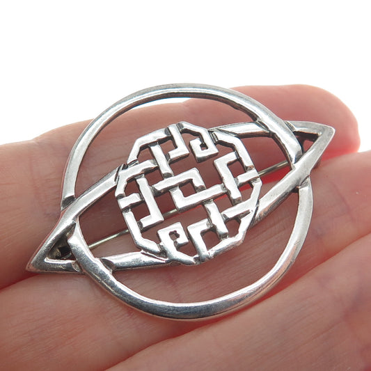 925 Sterling Silver Vintage Ireland Celtic Maze Knit Oxidized Pin Brooch