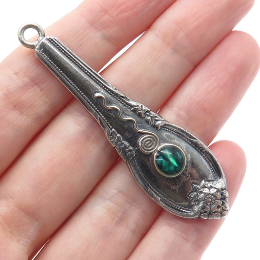 925 Sterling Silver Antique 1948 Real Abalone Shell Remembrance Pendant