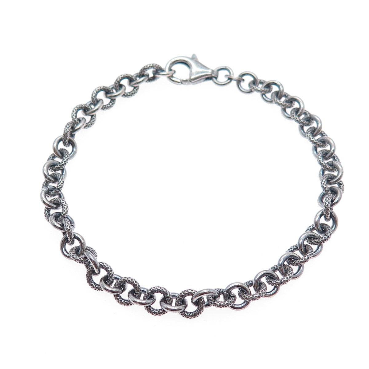 925 Sterling Silver Vintage Textured Rolo Link Oxidized Bracelet 7"