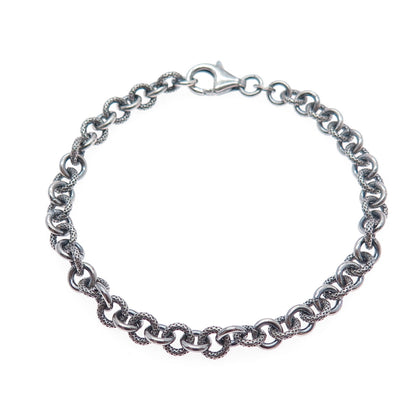 925 Sterling Silver Vintage Textured Rolo Link Oxidized Bracelet 7"