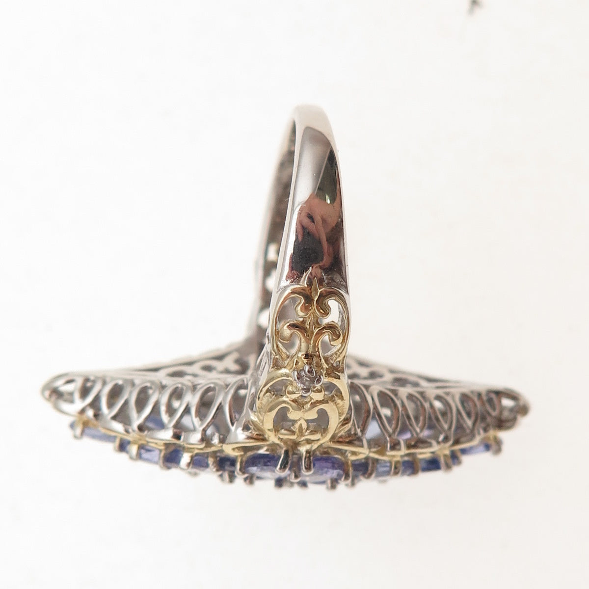 Chuck Clemency 925 Sterling Silver 2-Tone Real Tanzanite White Topaz Ring Size 8