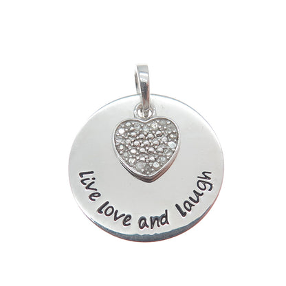 HAN 925 Sterling Silver Real Diamond Live Love And Laugh Heart Tag Pendant