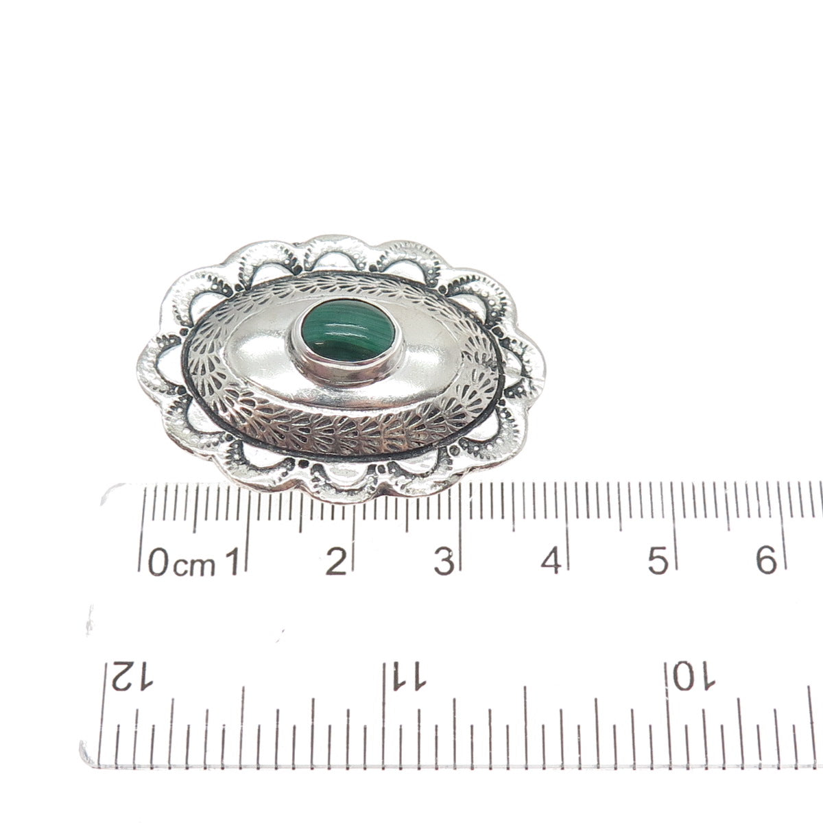 Old Pawn Sterling Silver Vintage Southwestern Malachite Concho Oxidized Bolo Tie