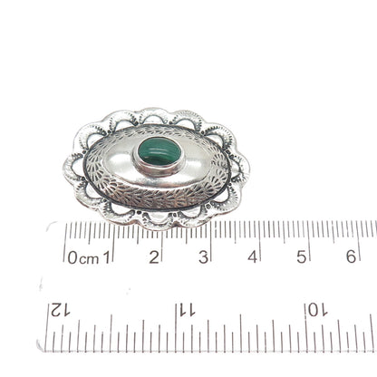 Old Pawn Sterling Silver Vintage Southwestern Malachite Concho Oxidized Bolo Tie