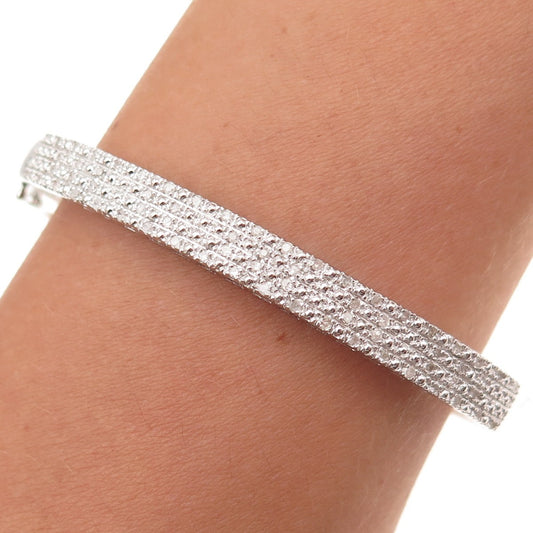 925 Sterling Silver Real Round-Cut Diamond Bangle Bracelet 7.25"