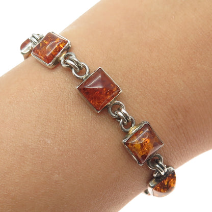 925 Sterling Silver Vintage Real Baltic Amber Tennis Link Bracelet 8"