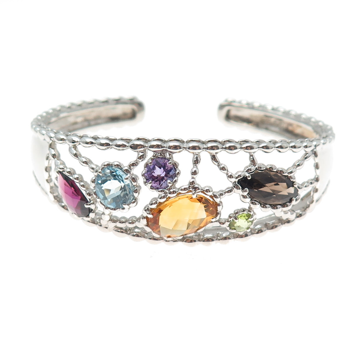 Sterling Vintage Quartz Citrine Topaz Tourmaline Peridot Amethyst Bracelet 6.75"