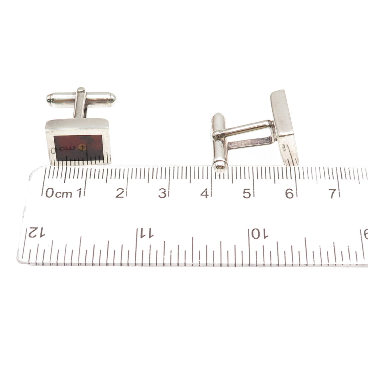 925 Sterling Silver Vintage Real Amber Modernist Cufflinks