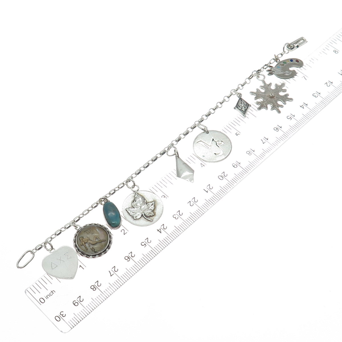 COLEMAN & S. NYE Sterling Antique Enamel Turquoise Multi-Charm Bracelet 7.25"