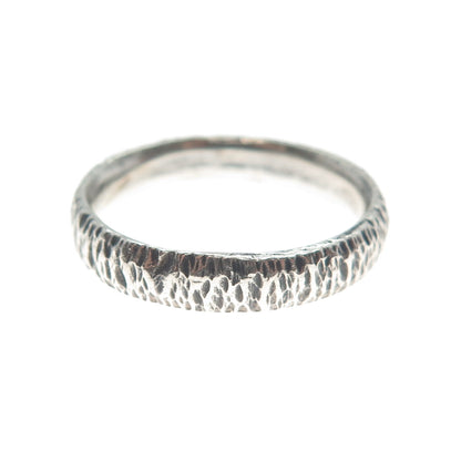 925 Sterling Silver Vintage Tree Bark Oxidized Band Ring Size 8.75