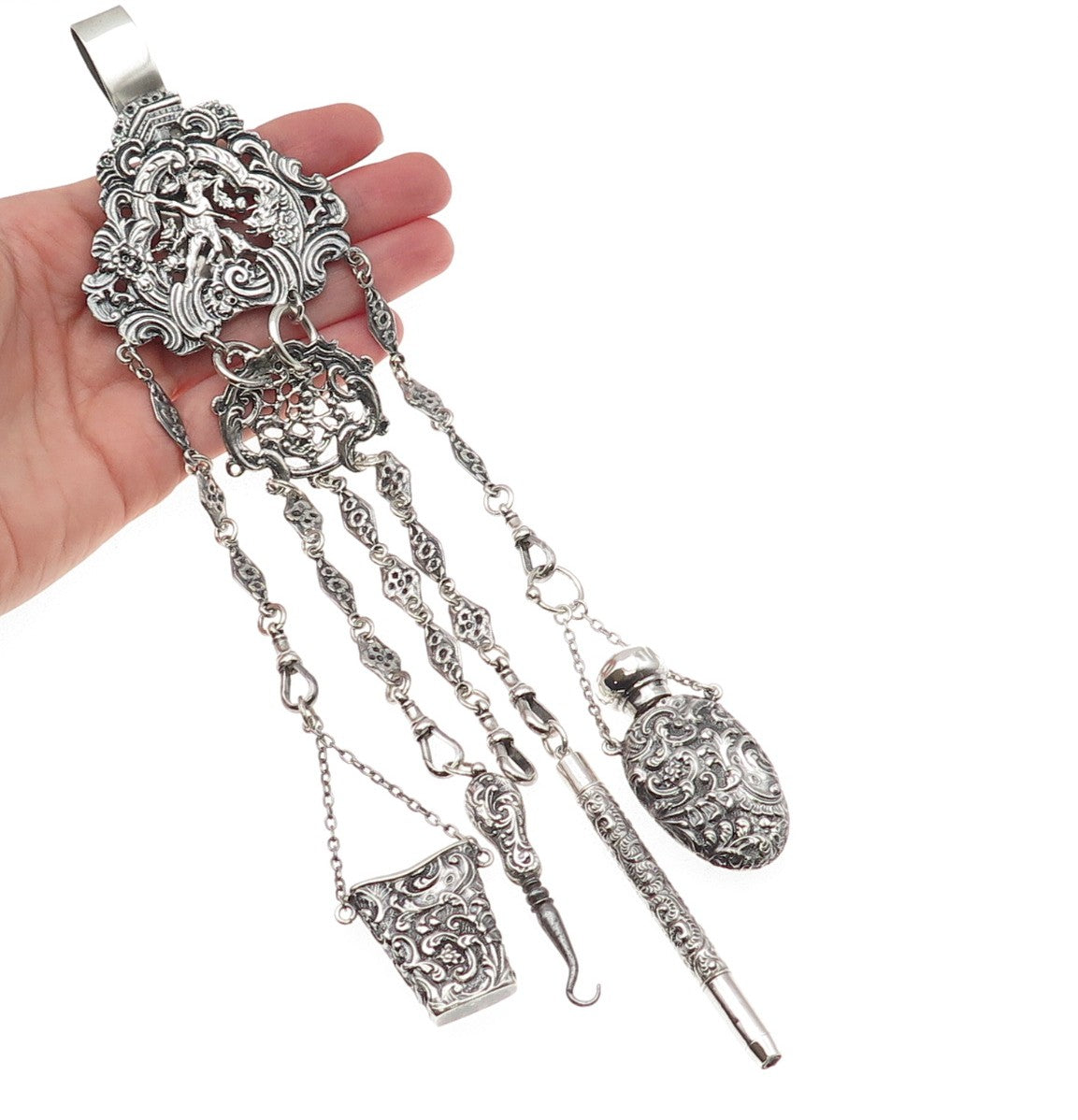 David & Lionel Spiers 925 Sterling Silver Antique 1889 Birmingham Chatelaine Fob
