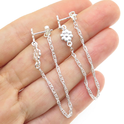 925 Sterling Silver Blooming Flower Chain Drop Earrings