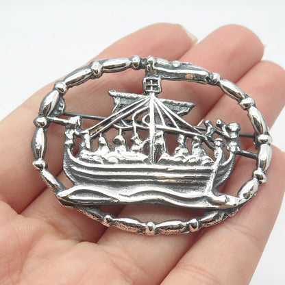 925 Sterling Silver Vintage Vessel Ship / Sailboat Pin Brooch