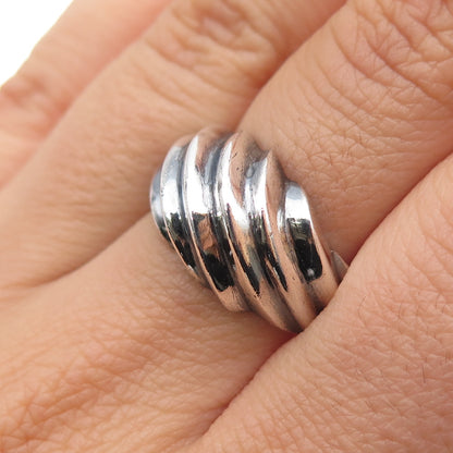 CHAPAL ZENRAY Sterling Silver Vintage Modernist Ribbed Oxidized Ring Size 7.5