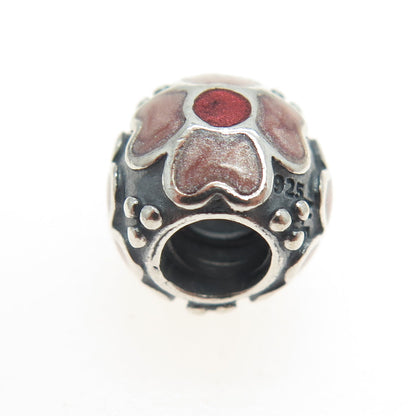 PANDORA 925 Sterling Silver Pink & Red Enamel Daisy Flower Bead Charm