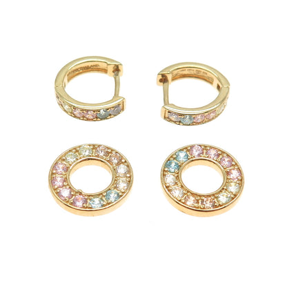 HAN 925 Sterling Silver Gold Plated Multi-Color C Z Charm Hoop Earrings