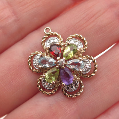 Ross Simons 925 Sterling Gold Plated Real Diamond Accent Multi-Gem Mini Pendant