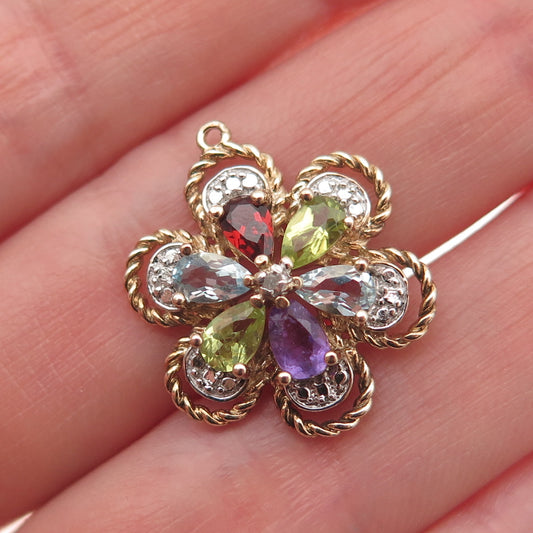 Ross Simons 925 Sterling Gold Plated Real Diamond Accent Multi-Gem Mini Pendant