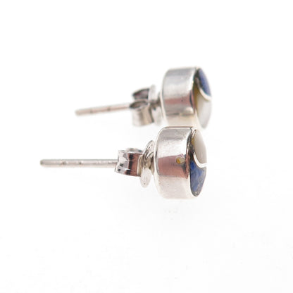 Old Pawn Sterling Silver Vintage Southwestern Lapis & MOP Yin Yang Stud Earrings