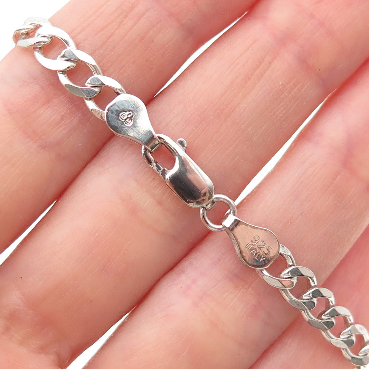 925 Sterling Silver Vintage Italy Curb Link Bracelet 7.5"