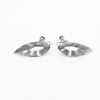 925 Sterling Silver Vintage BEAU Textured Leaf Screw Back Earrings